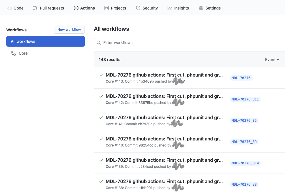 GitHub Actions "dashboard"